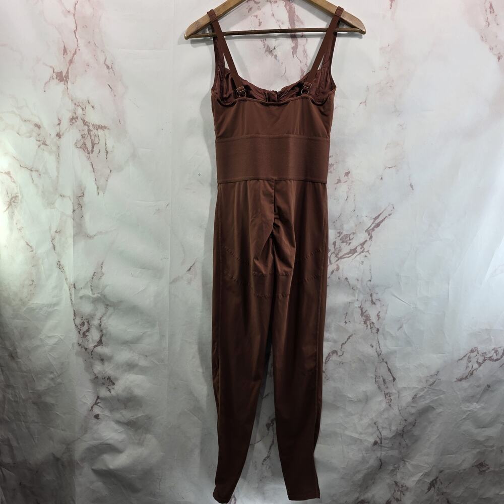 Shapellx Jumpsuit Womens Small Brown Crop Air Slim ElasticFuse Waistband Zip - Picture 5 of 16